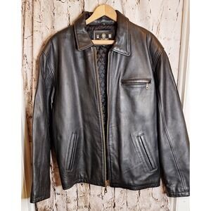 Men's black leather J. Riggings Sportswear zippered coat Quilted Liner Size M
